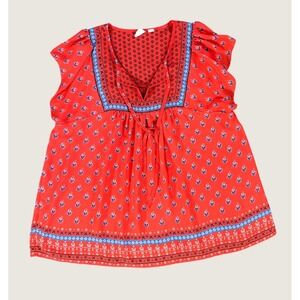Gap Zen Flutter Top Red Floral Boho Cap Sleeve Blouse S 813310-00
